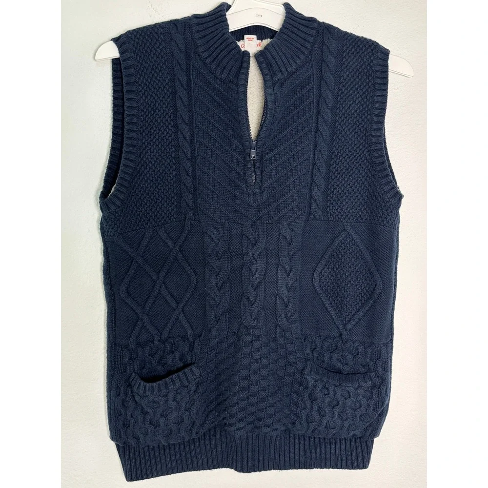 Cat & Jack Boys Navy Blue Cable Knit Sherpa Lined Quarter Zip Sweater Vest 12/14
